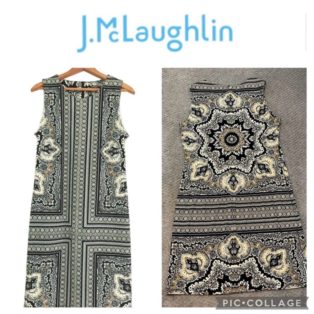 J. McLaughlin Sophia Black and White Paisley Shift Dress Large